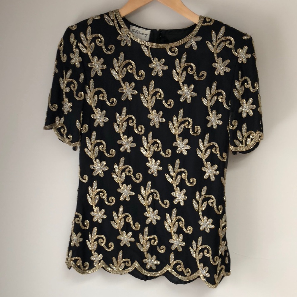 Stenay Size Small Vintage Beaded Top Scallop Hem